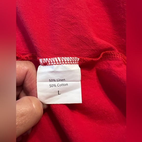 Red Linen/Cotton Button Down Shirt Women’s Size L 3/4 Sleeves - Picture 6 of 8